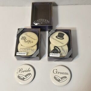 Bride Groom Wedding party Button Pins Bachelorette Bridal Shower Party Favors